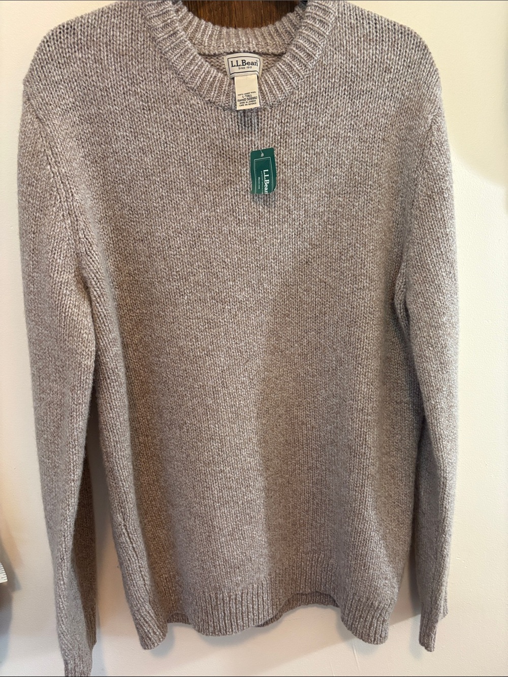 Men’s L.L. Bean Heather Taupe Crewneck Sweater Large Tall